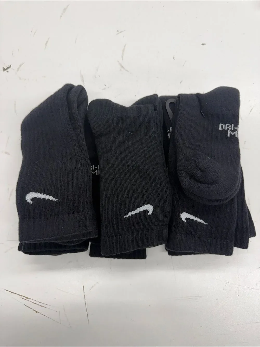 Nike Black Crew Dri Fit Socks with White Swoosh (9-Pack)